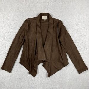 Skies Are Blue Jacket Womens‎ XS Brown Faux Suede Open Draped Career Casual Work